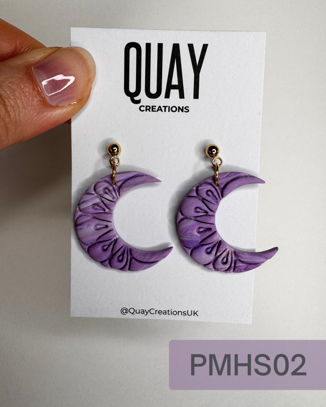 Purple Dangle Boho Moon Studs
