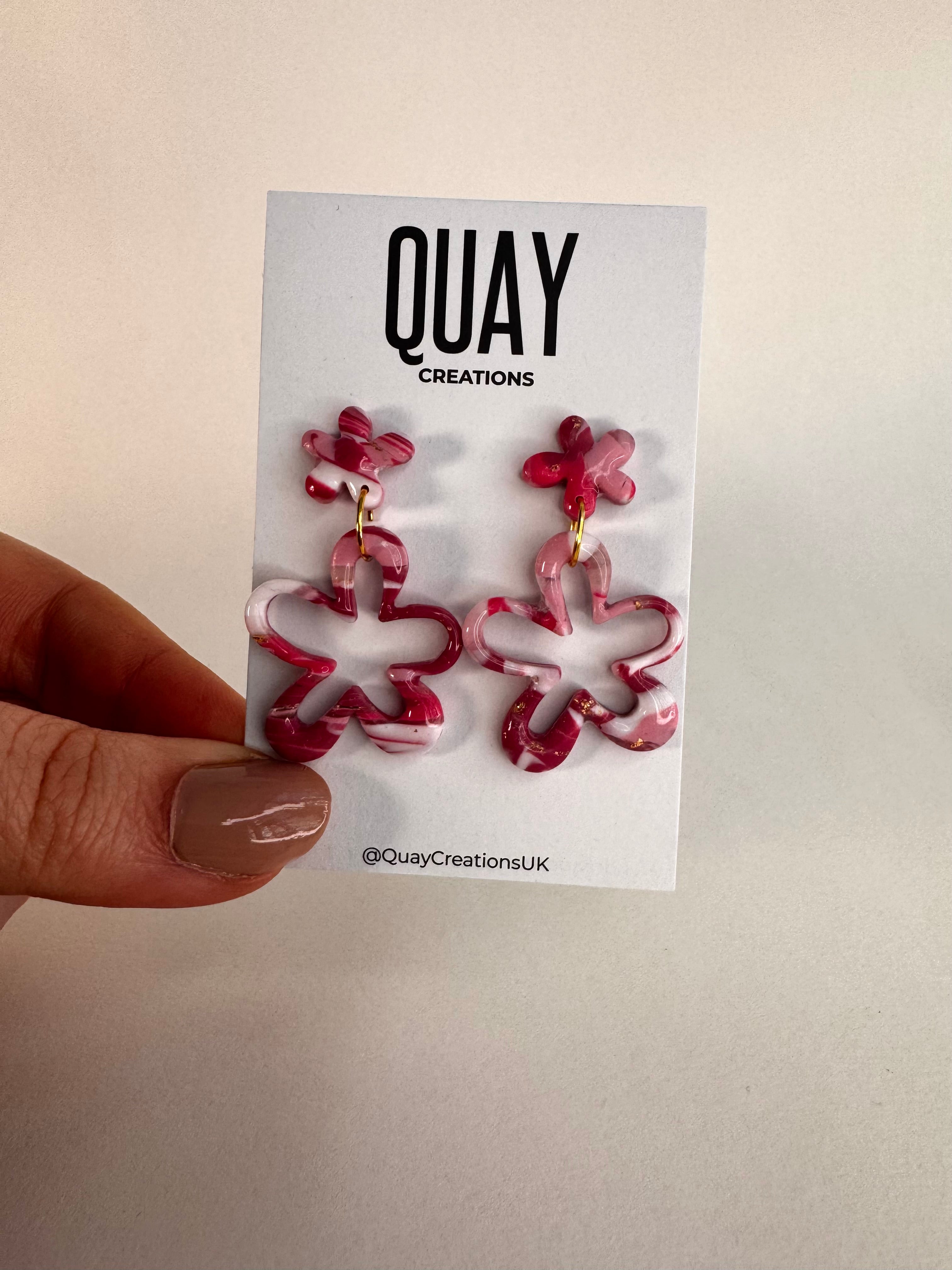 Cherry Swirl Funky Flower Earrings