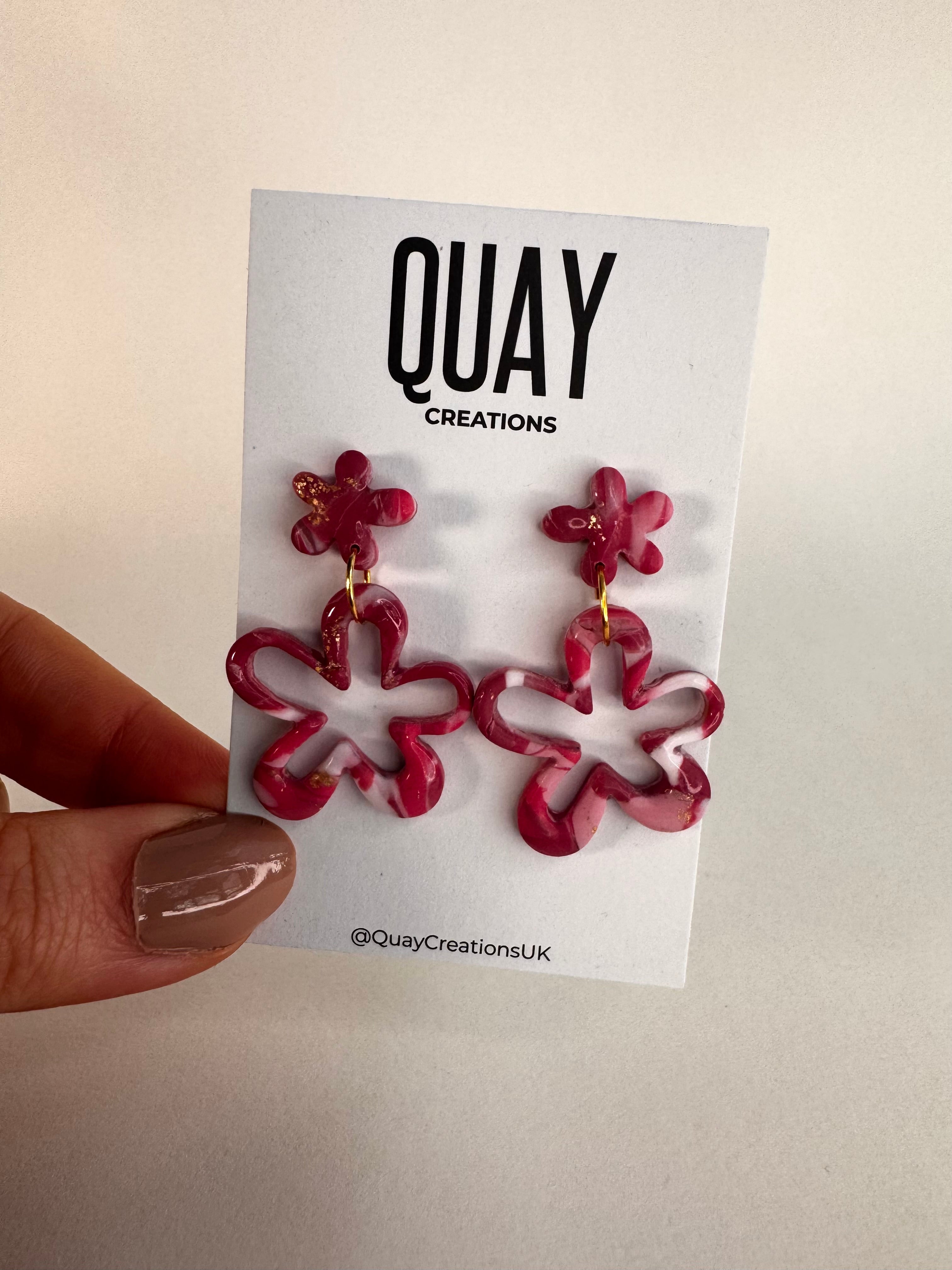 Cherry Swirl Funky Flower Earrings
