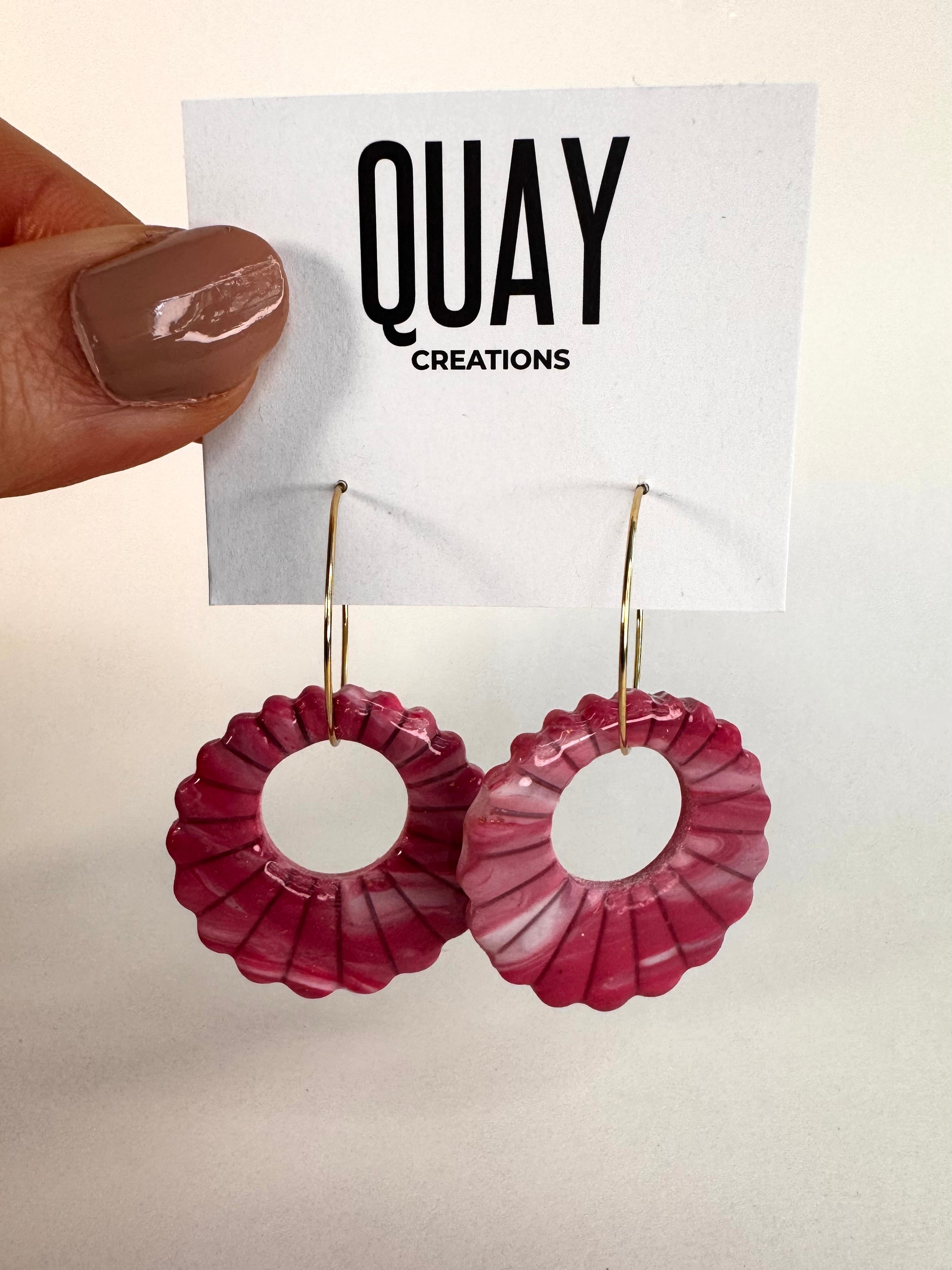 Cherry Swirl Shell Hoop Earrings