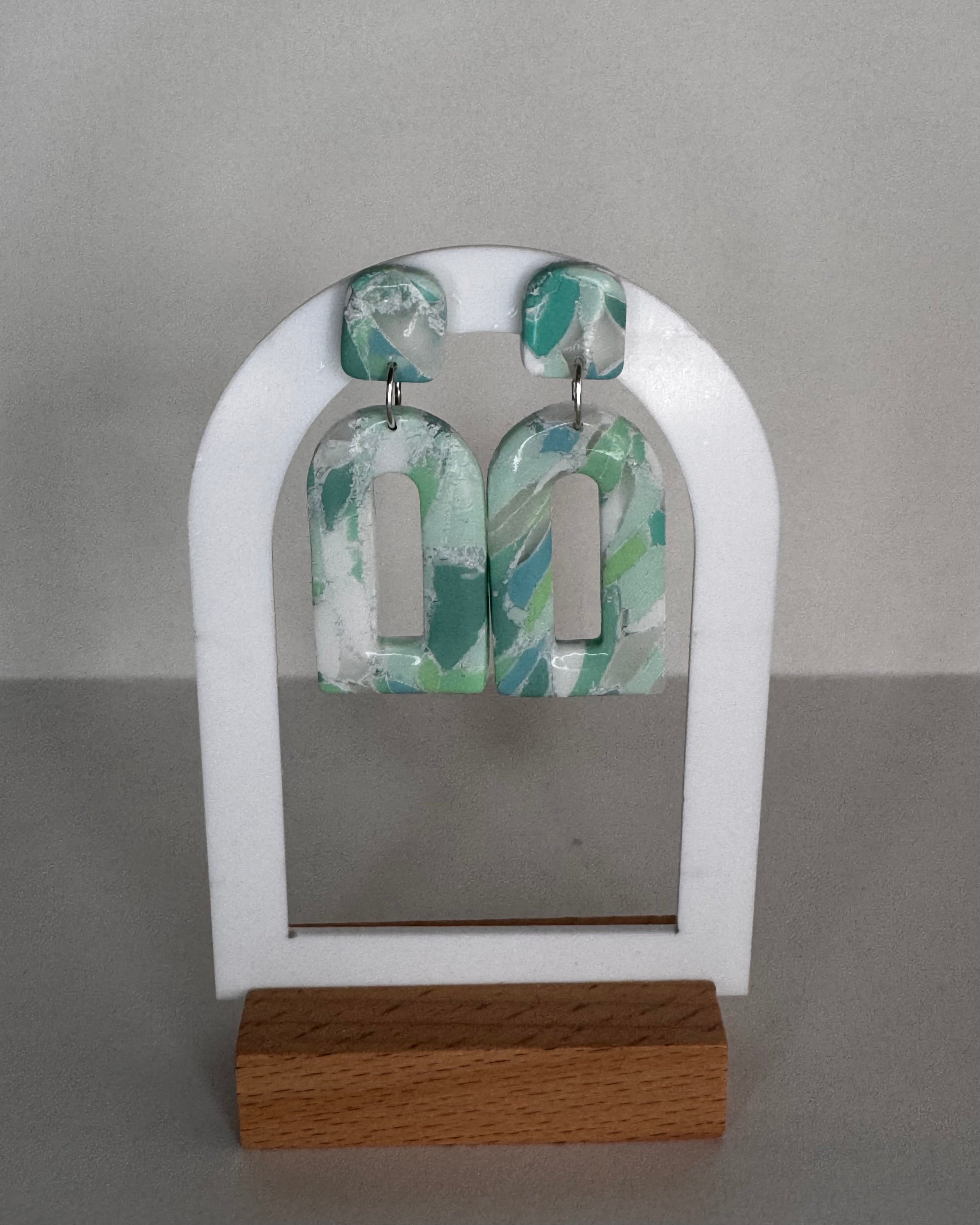 Sea Glass Domed Rectangle Earrings