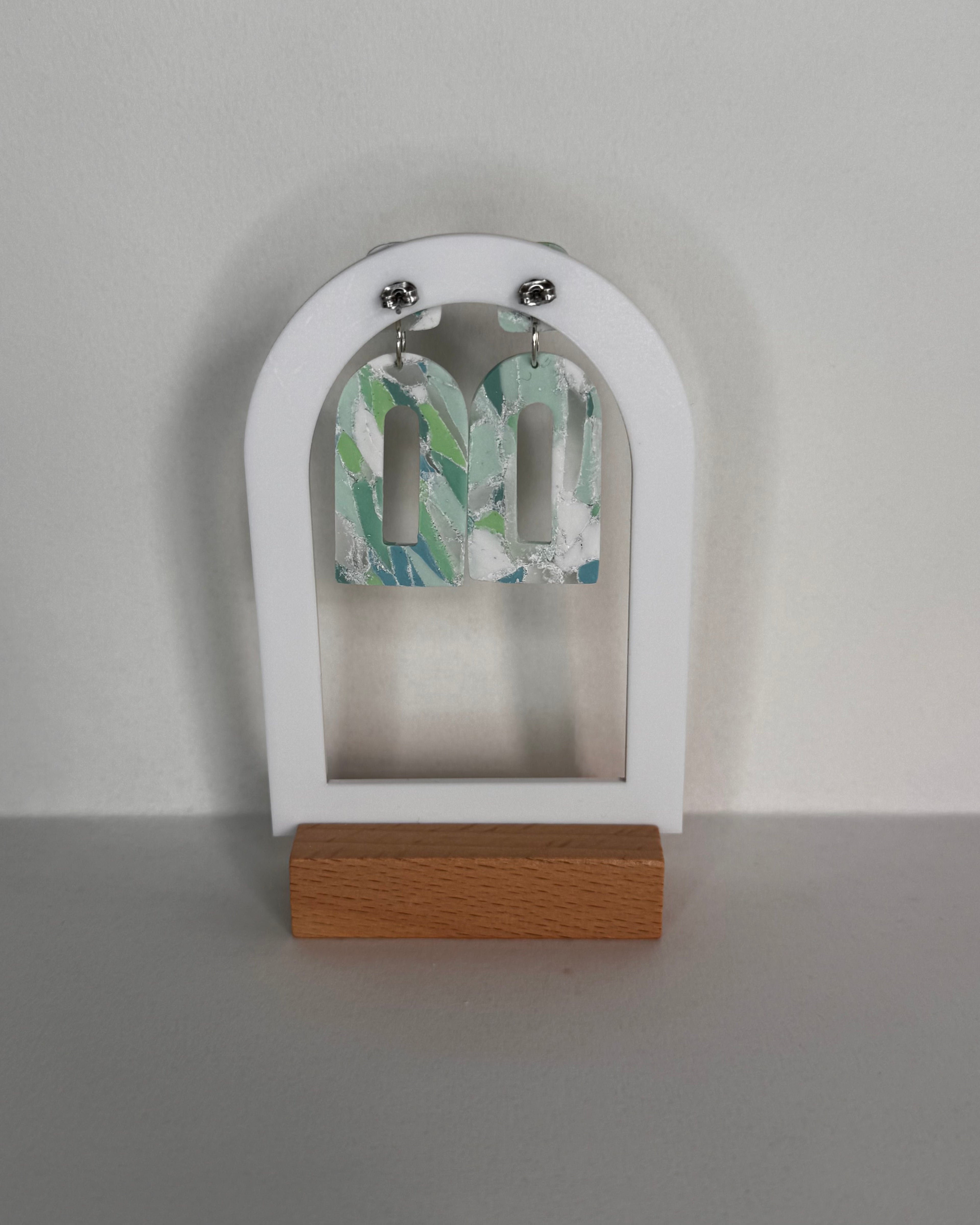 Sea Glass Domed Rectangle Earrings