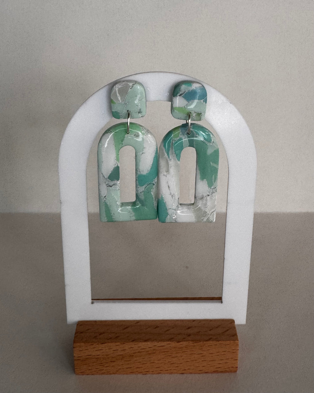 Sea Glass Domed Rectangle Earrings