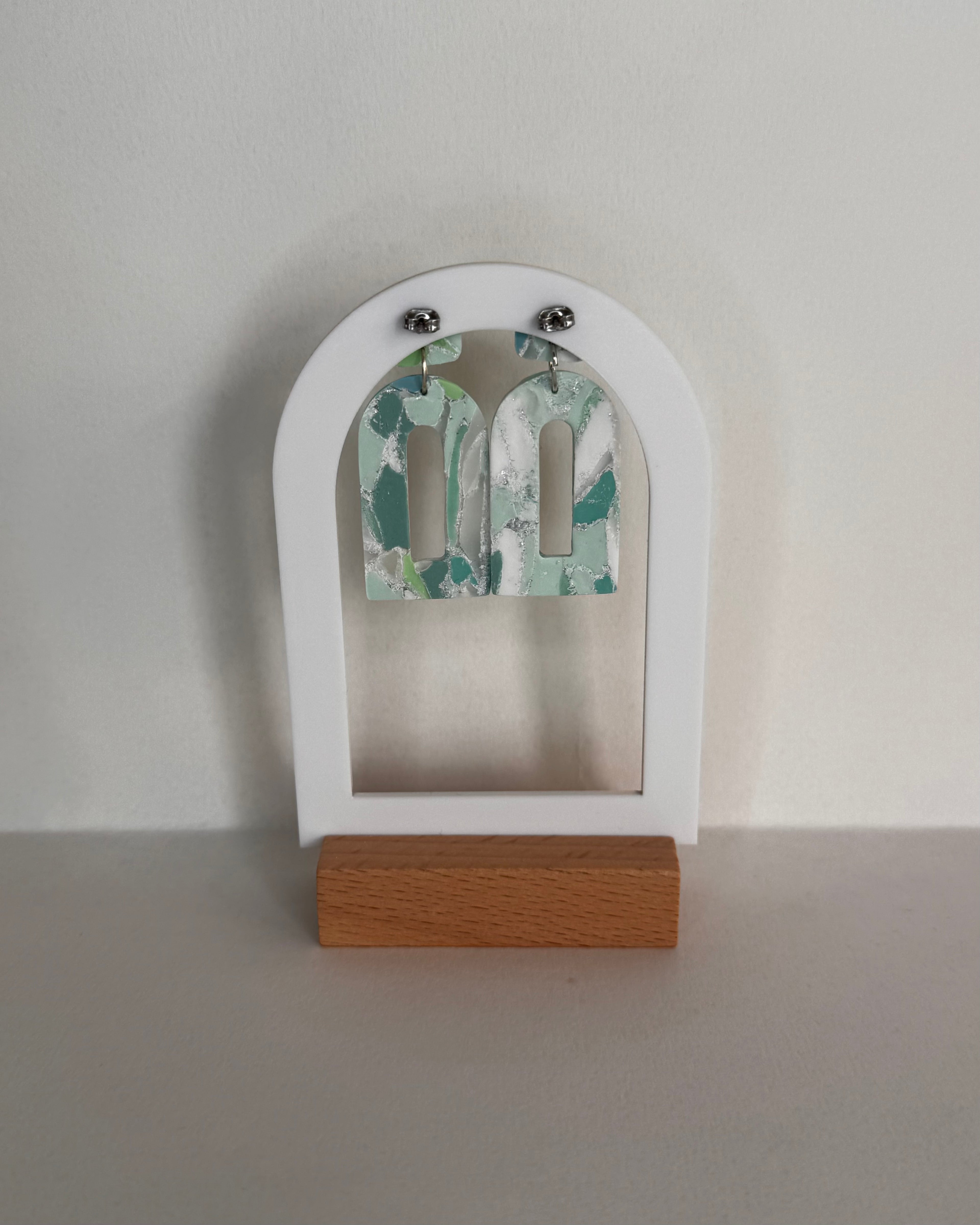Sea Glass Domed Rectangle Earrings