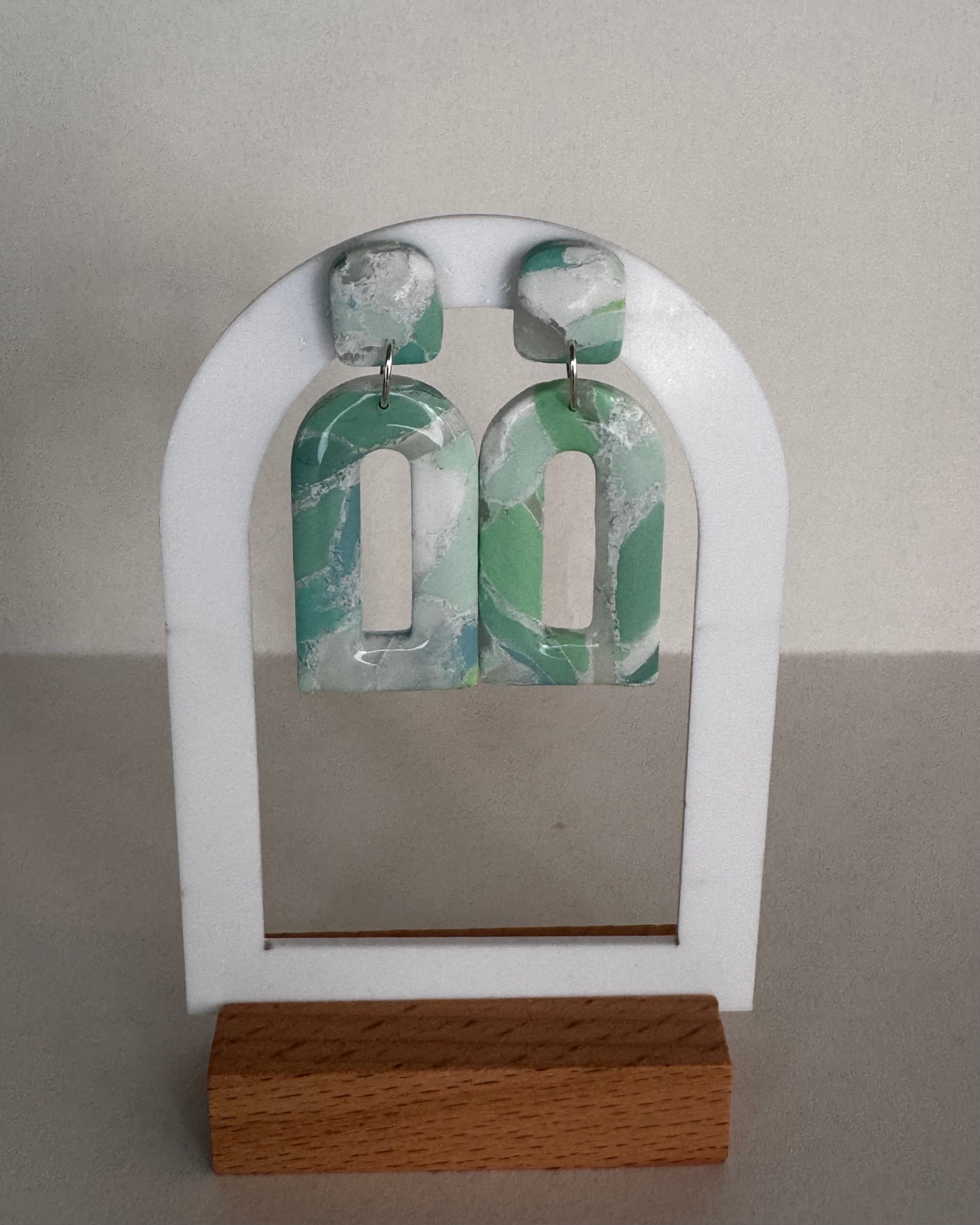 Sea Glass Domed Rectangle Earrings