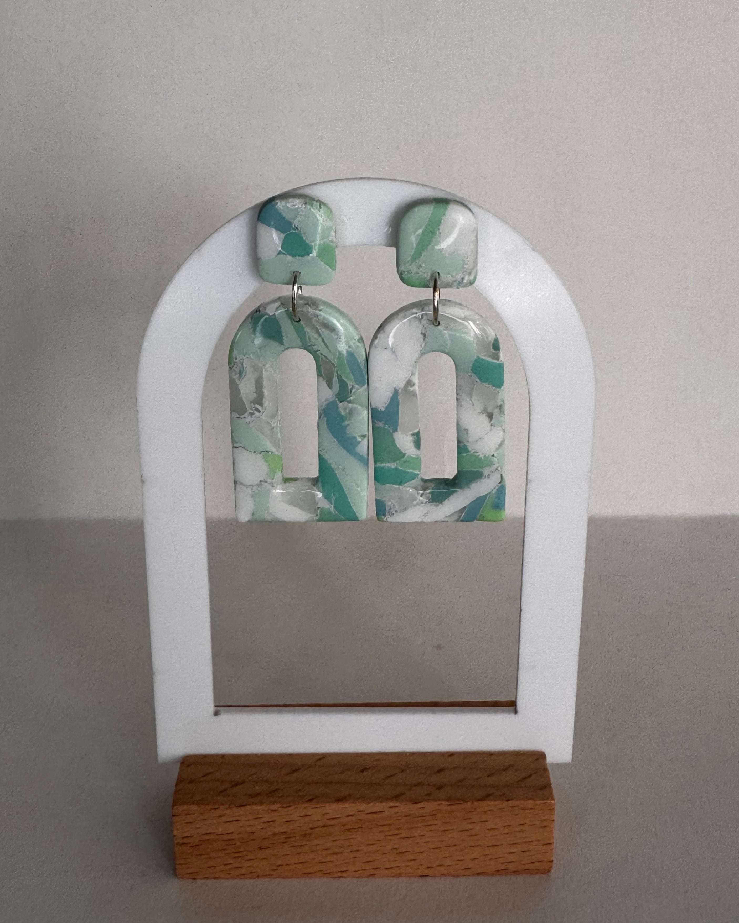 Sea Glass Domed Rectangle Earrings