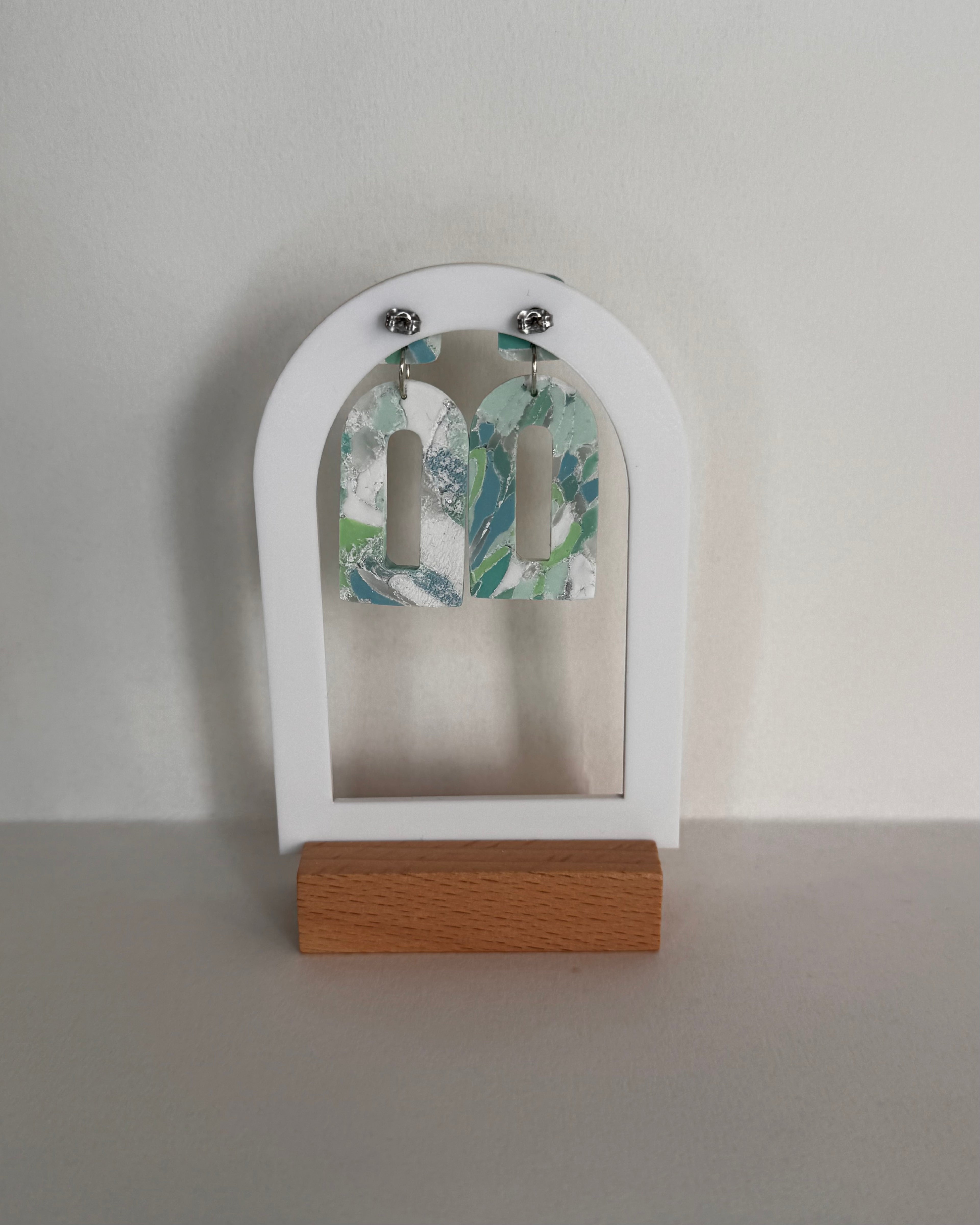 Sea Glass Domed Rectangle Earrings