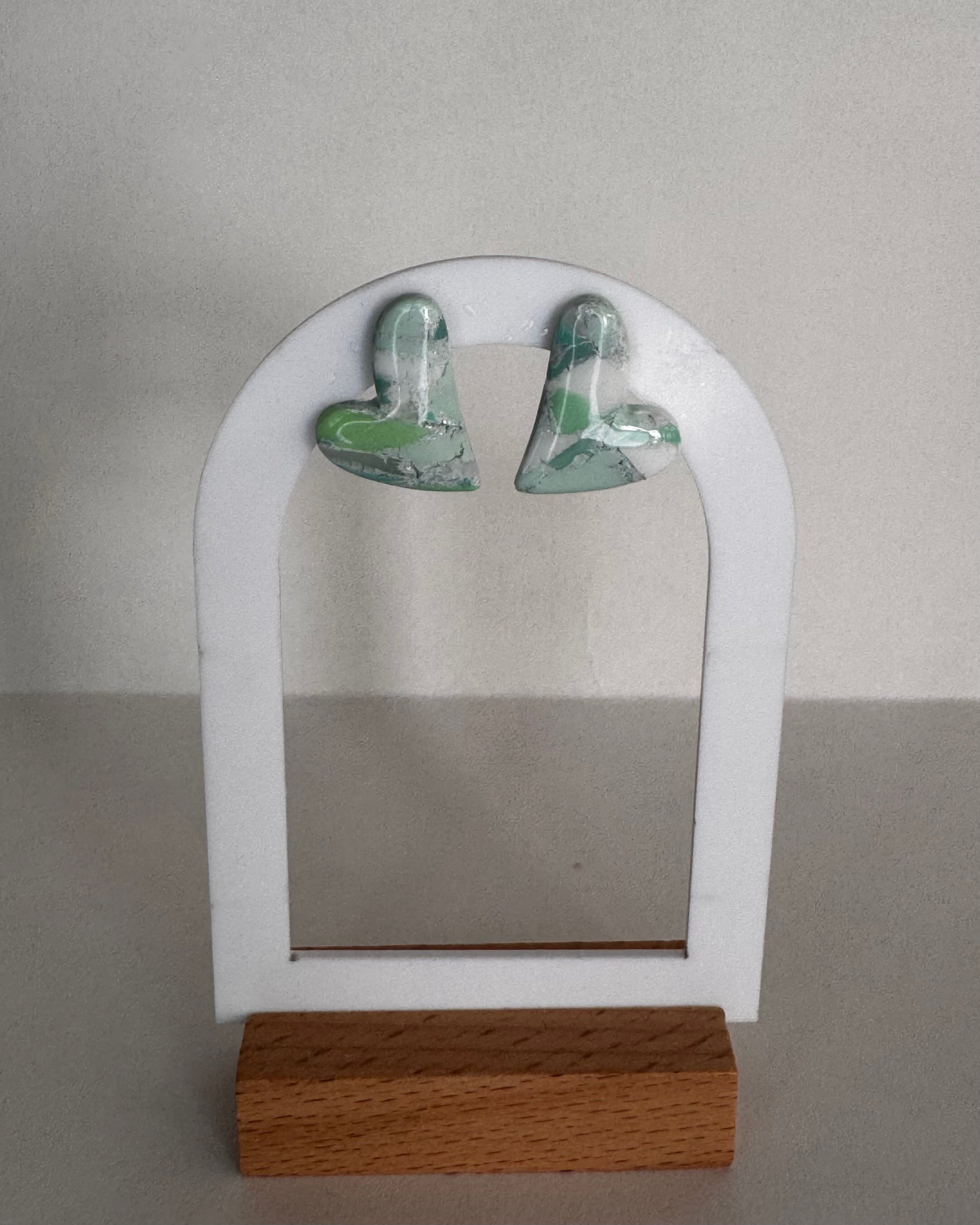 Sea Glass Big Heart Stud Earrings