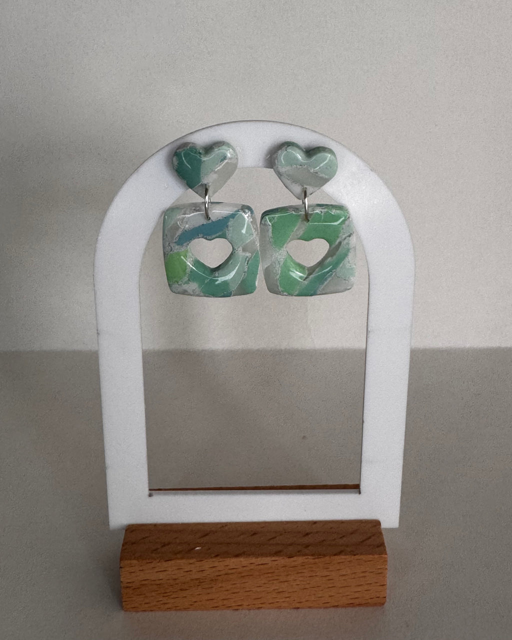 Sea Glass Mini Heart Studs & Heart Square Earrings