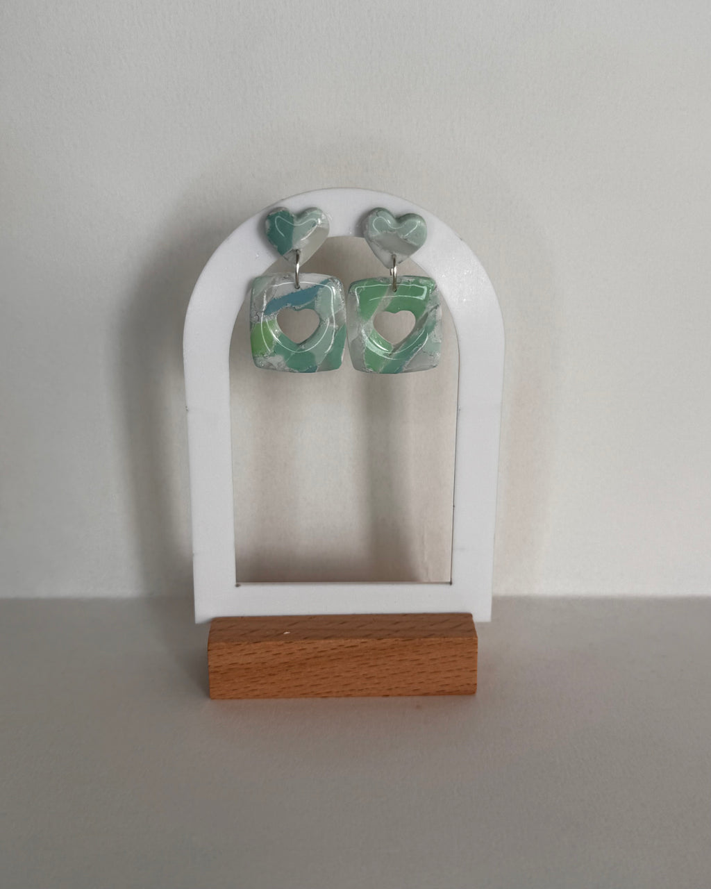 Sea Glass Mini Heart Studs & Heart Square Earrings