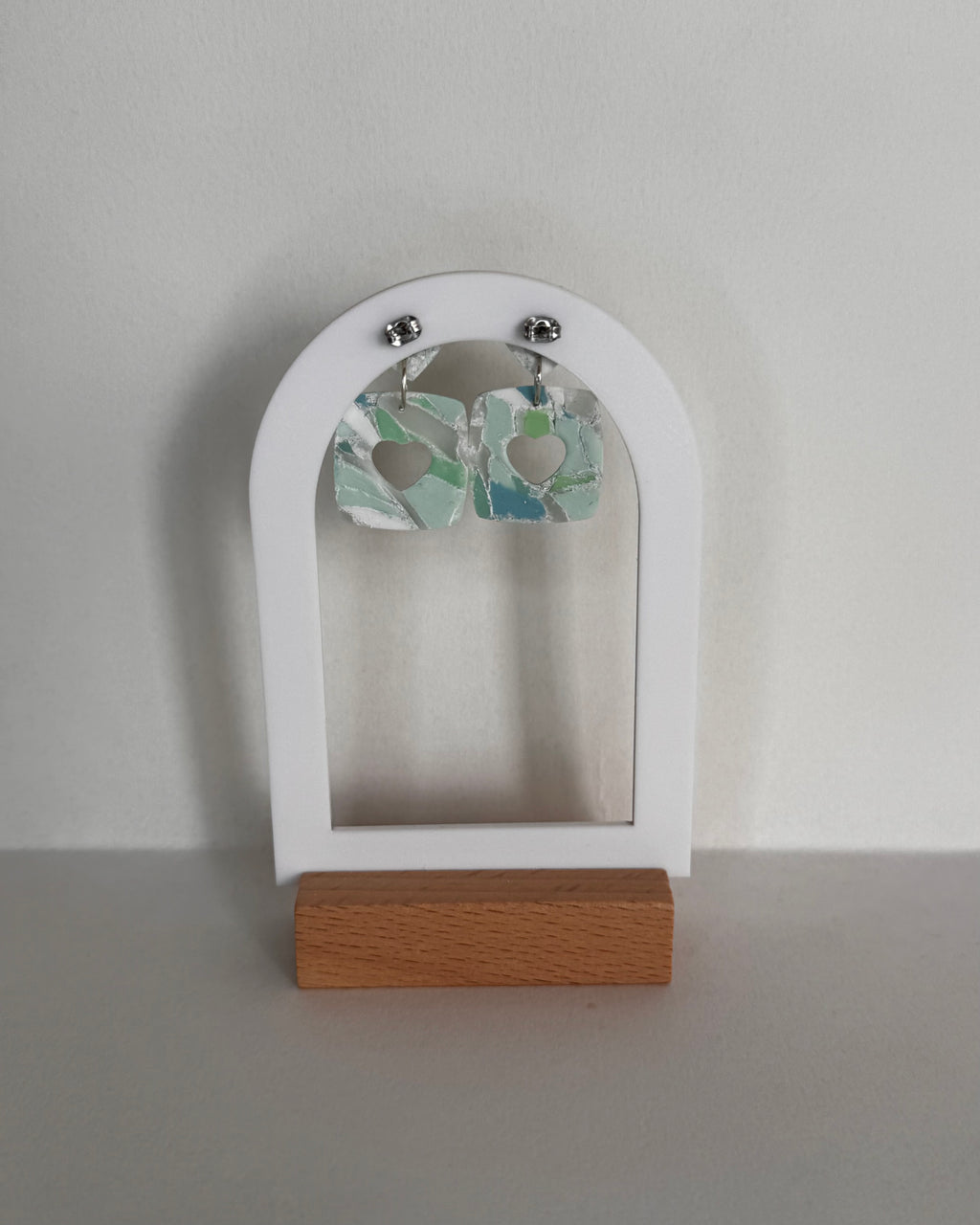 Sea Glass Mini Heart Studs & Heart Square Earrings