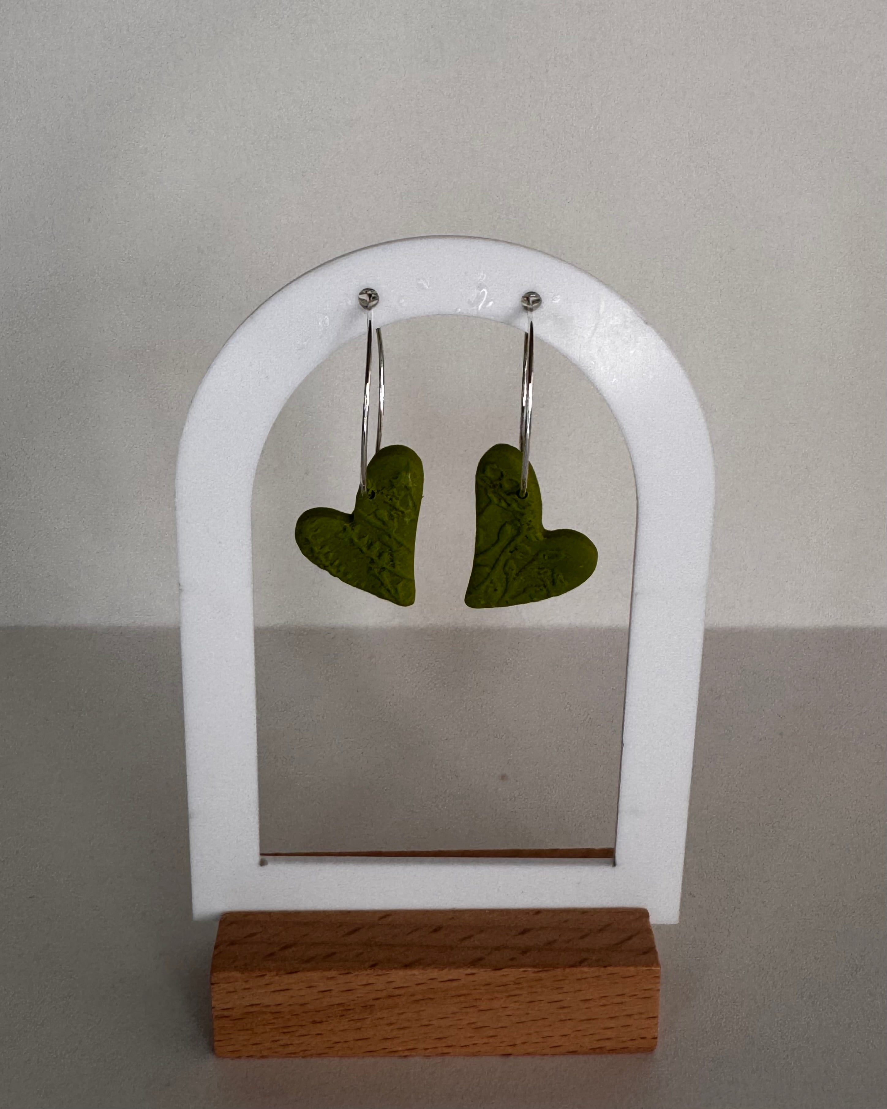 Green Meadow Hanging Heart Earrings