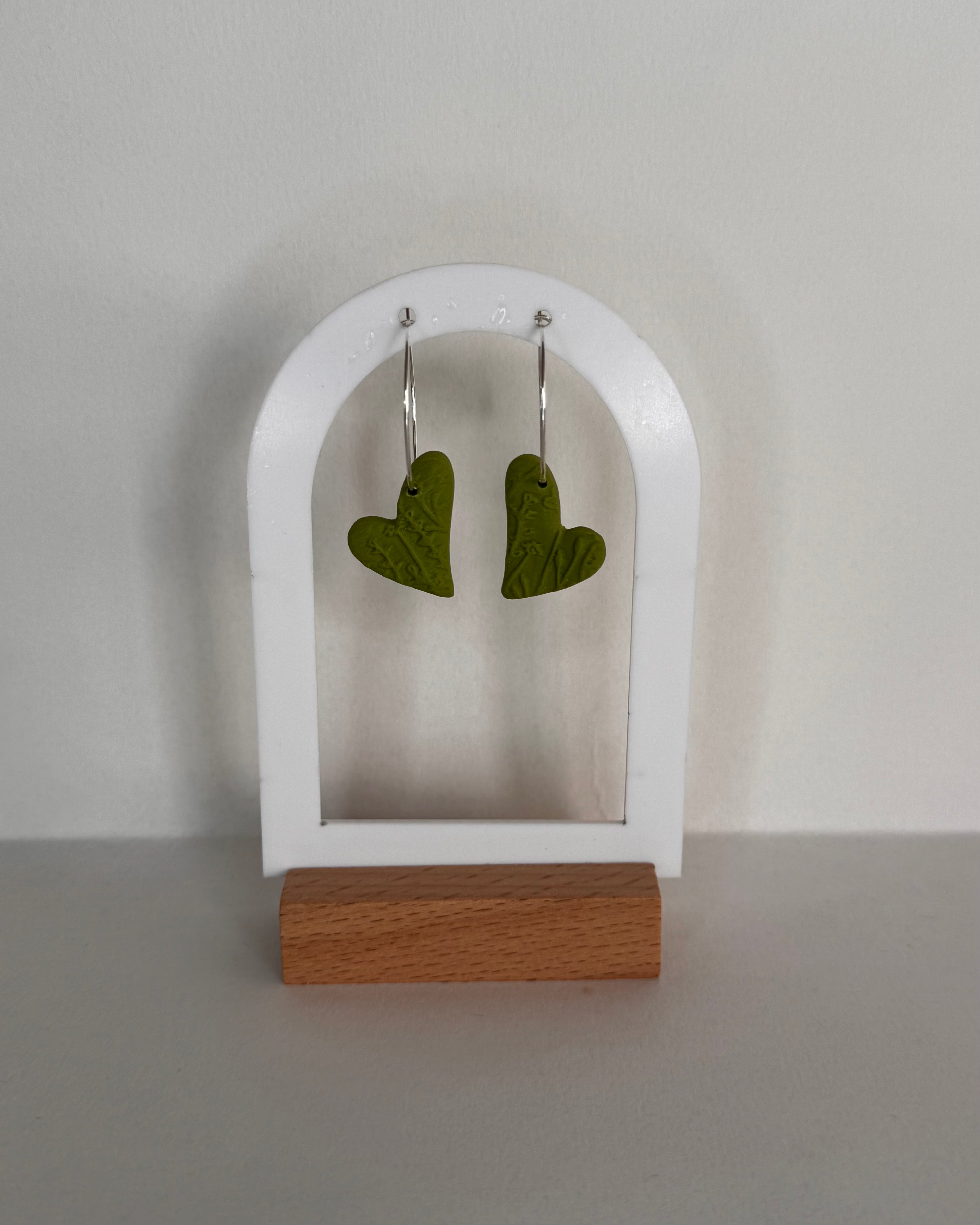 Green Meadow Hanging Heart Earrings