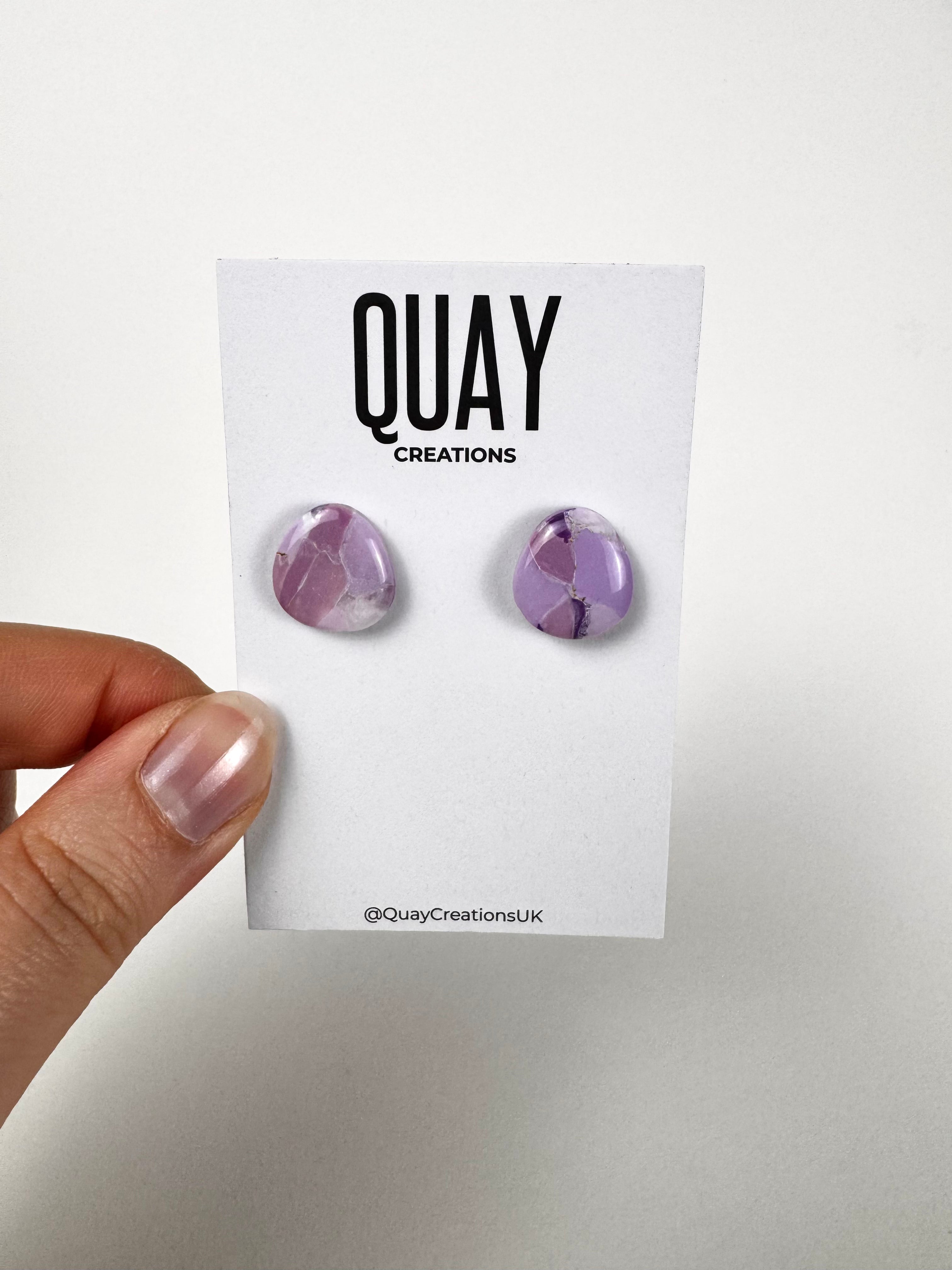 Purple Abstract Oval Stud