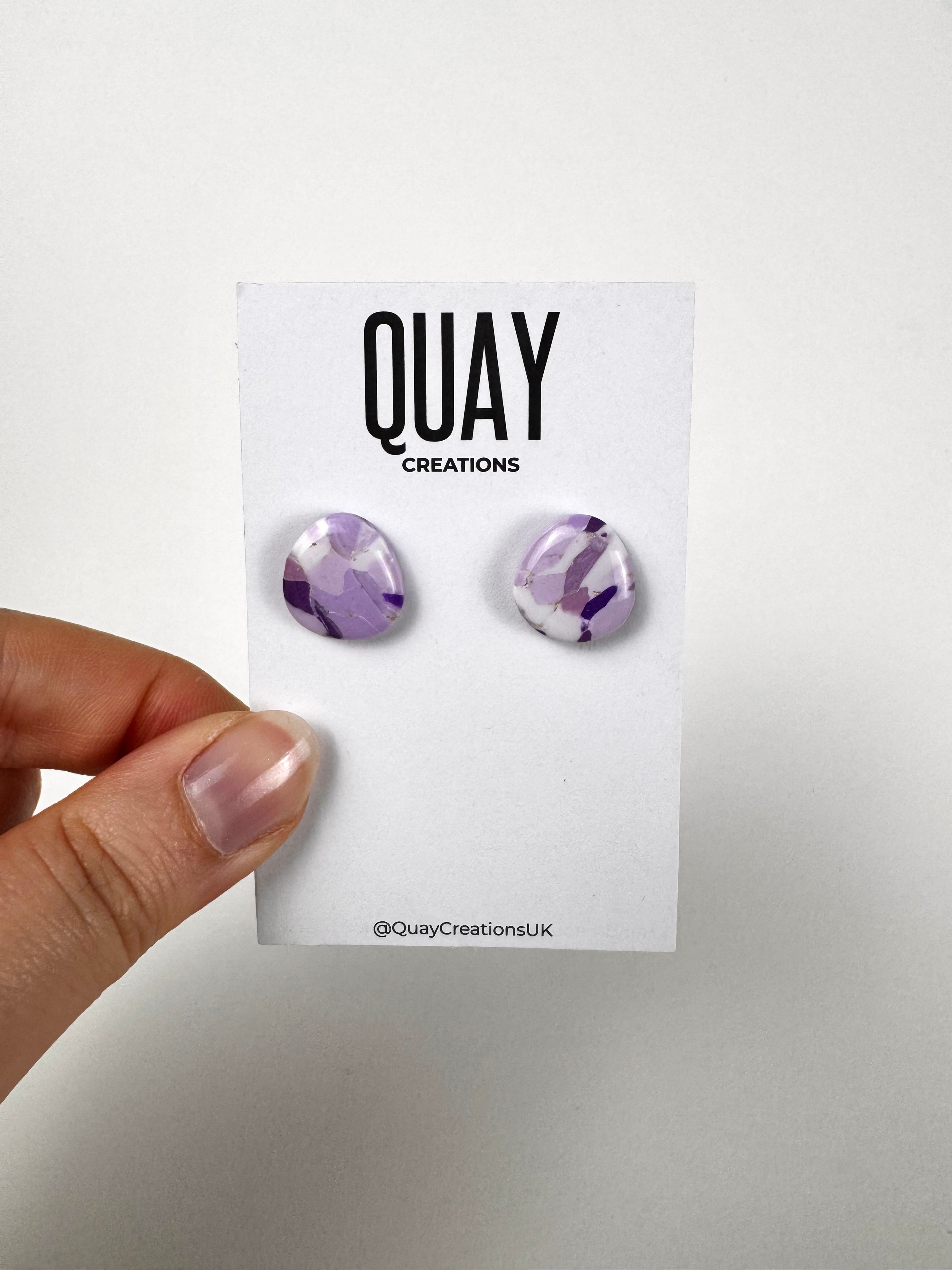 Purple Abstract Oval Stud