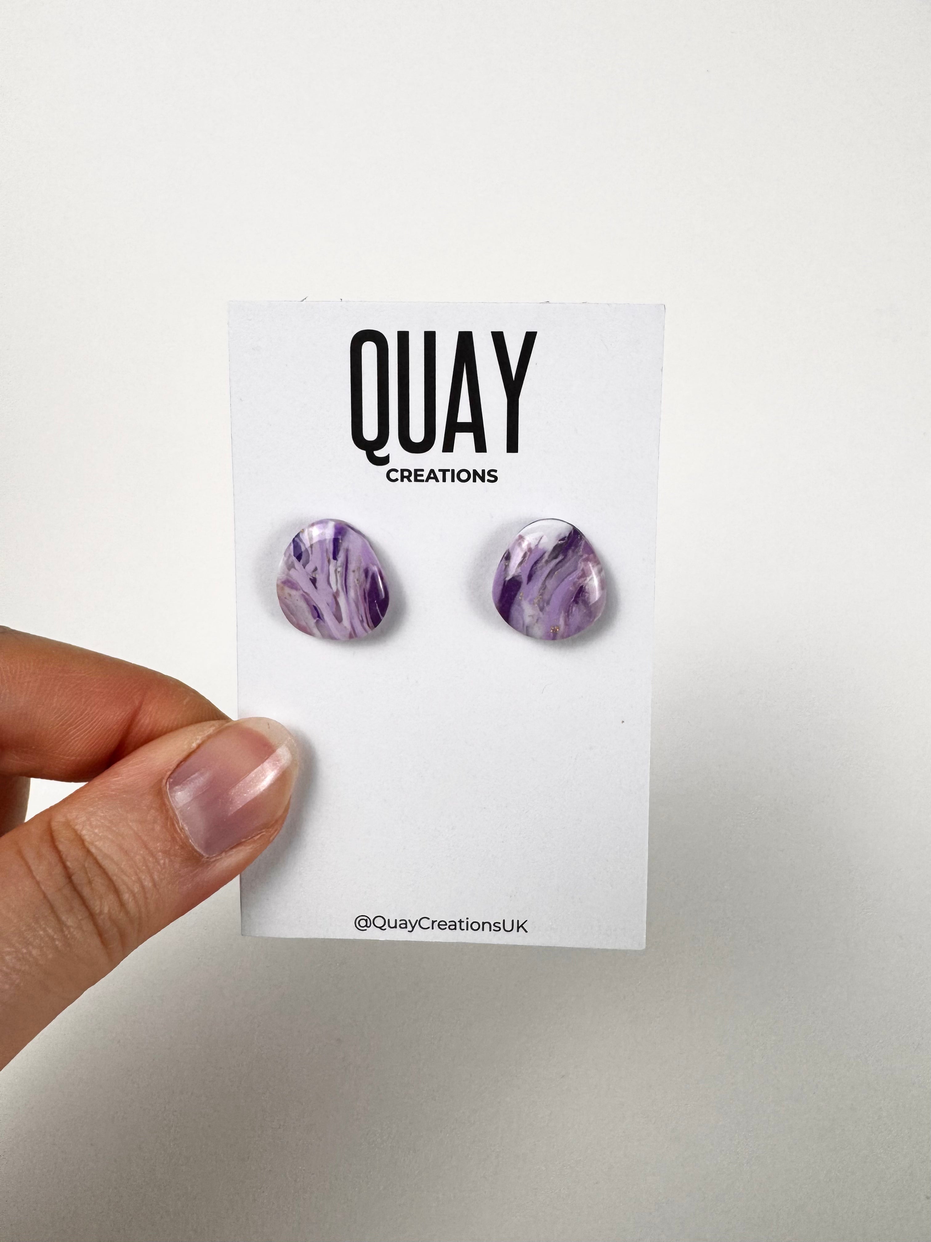 Purple Abstract Oval Stud