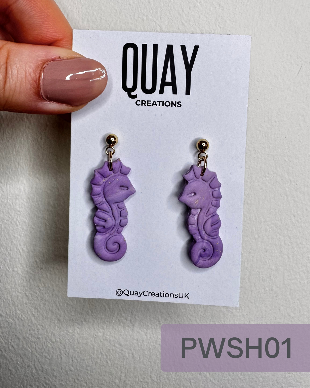 Purple Dangle Seahorse Studs